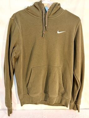 Nike Unisex/Men’s Light Olive Green Pullover Hoodie with White Swoosh S T0018